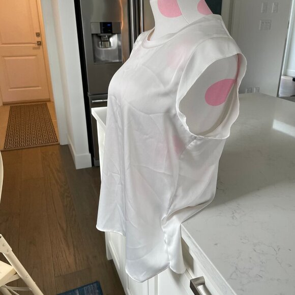 DKNY Neutral Scoop Neck Cap Sleeve Polyester Top White Sz S - Picture 2 of 8